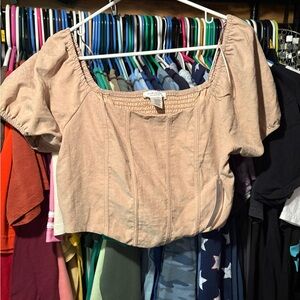 Chic Beige Blouse with Square Neckline